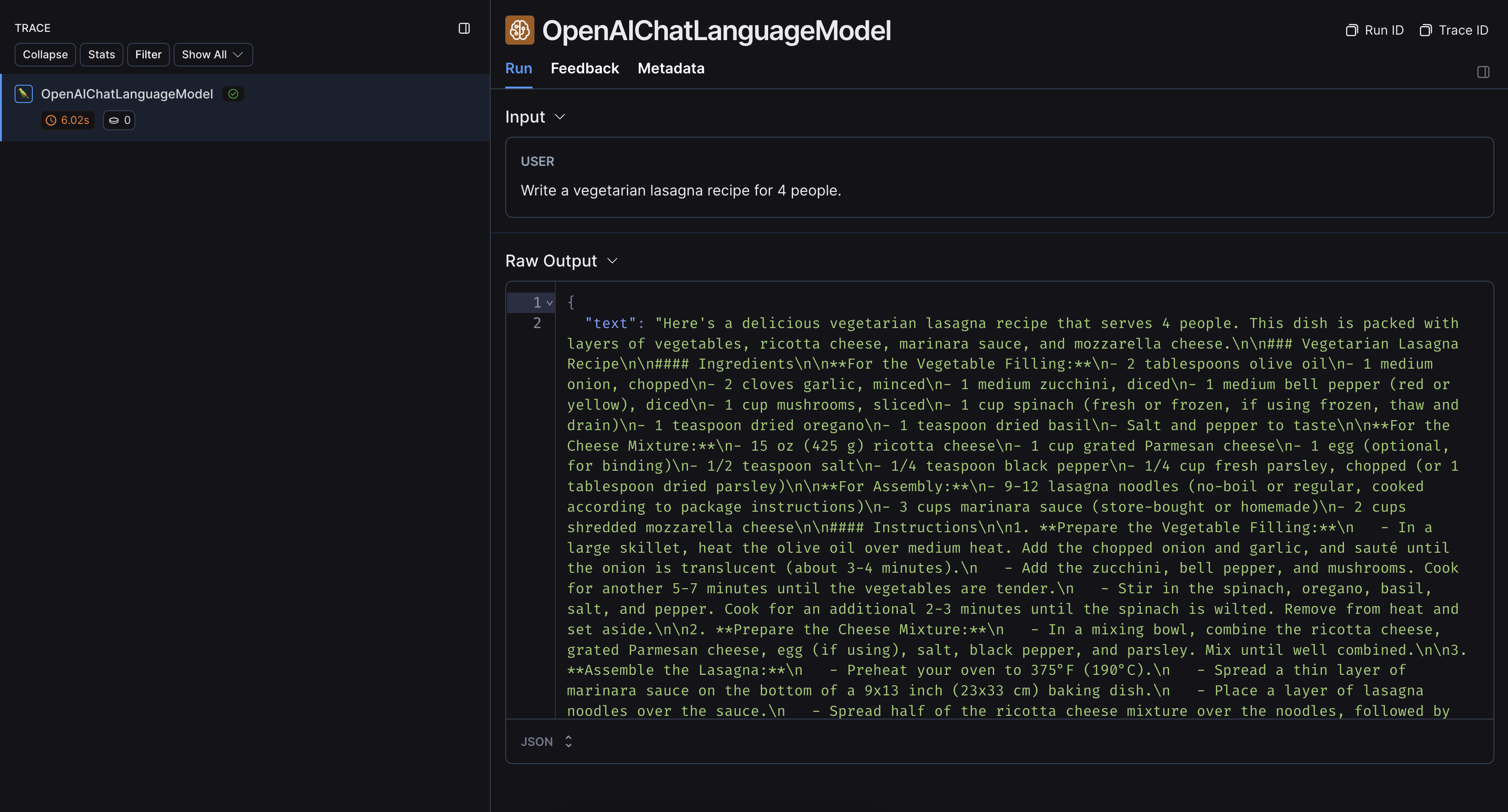 Trace tree for a LangGraph run with LangChain